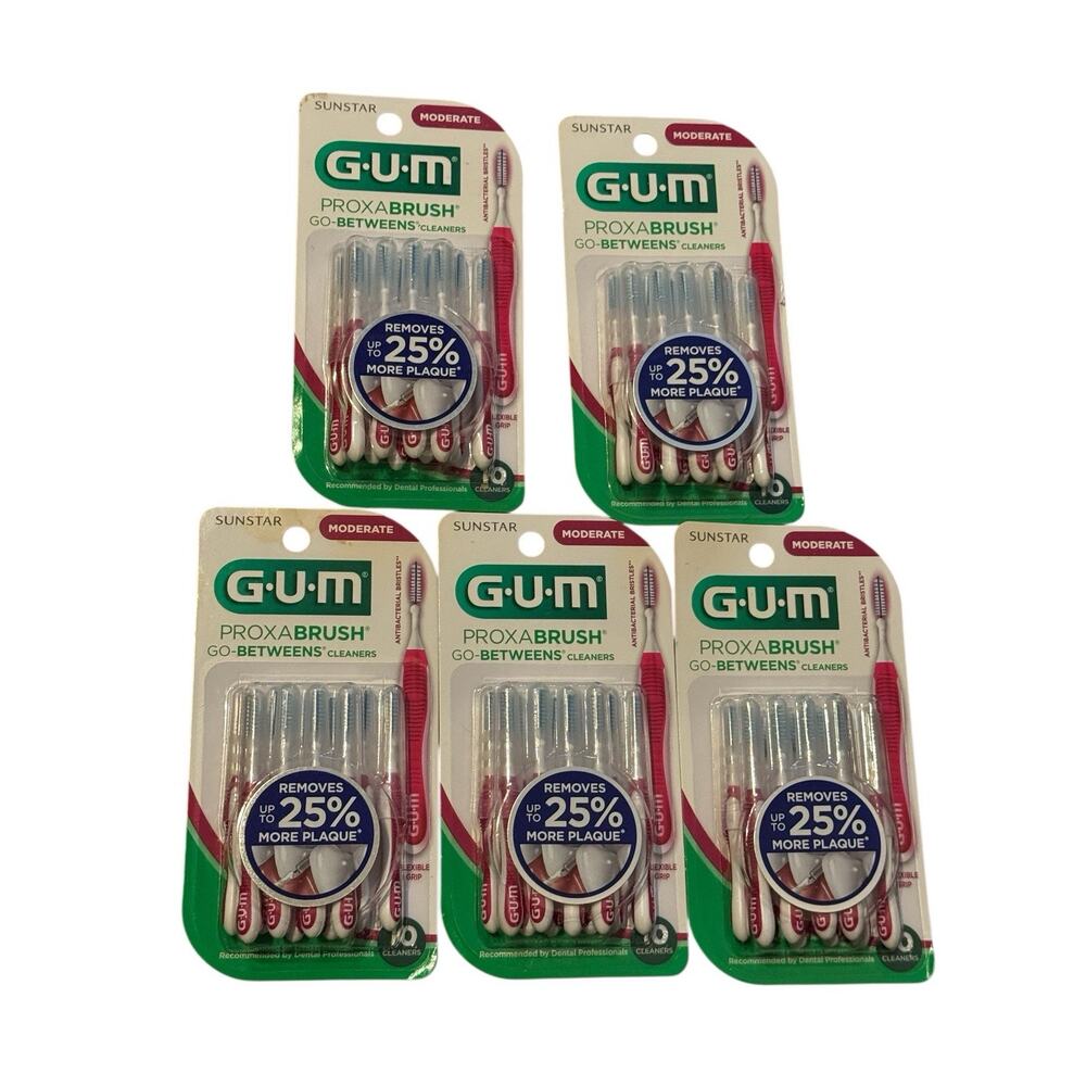 GUM Proxabrush Go-Betweens Cleaners Moderate 10 Ct Lot of 5 Packs Dental Teeth